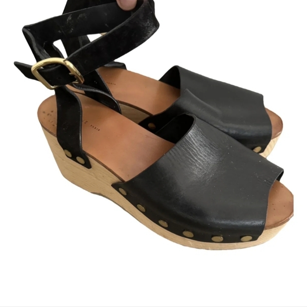 Céline Black Leather Platform Clog Sandals Gold Hardware Phoebe Philo Era Siz 38